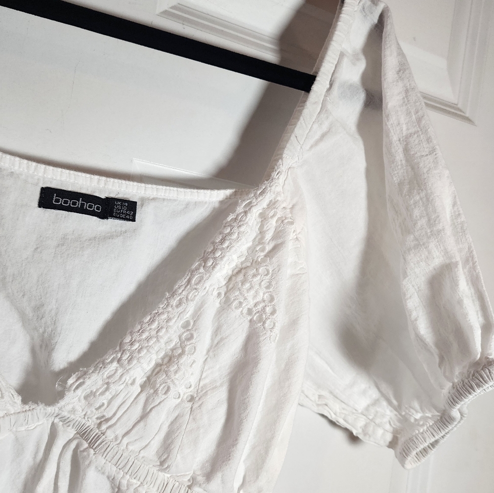Boohoo White Eyelet Mini Dress Women US 10 - Picture 2 of 6